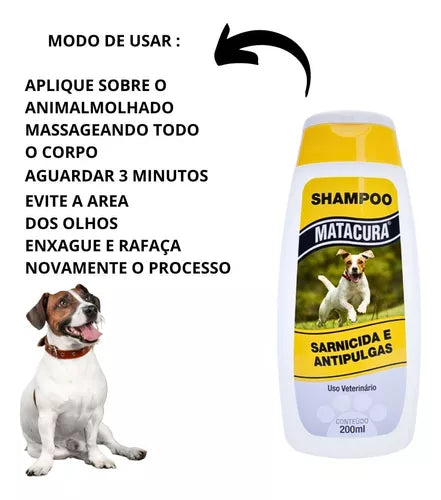 Shampoo Mata Cura Sarnicida E Antipulgas Para Cães 200 Ml